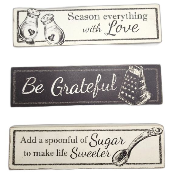 Young's Kitchen Themed Black & Beige Hang/Stand Plaque Trio 7"X2X"0.75" Each - Picture 2 of 8